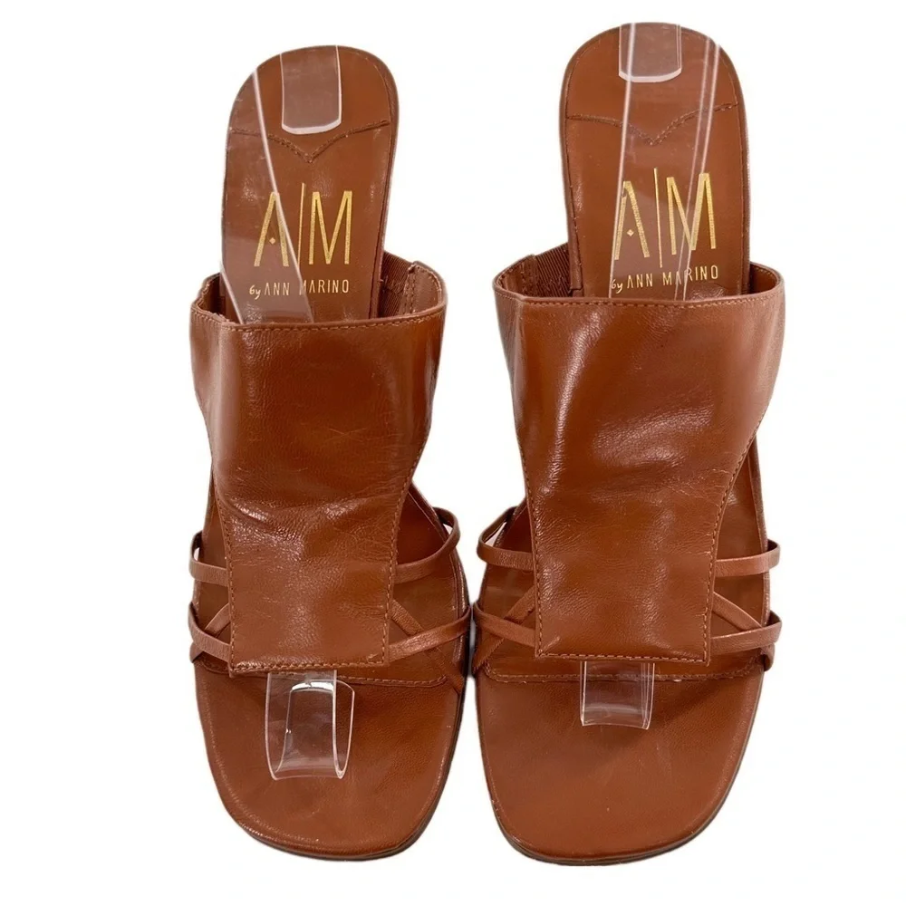 AM Ann Marino womens heels size 8 tan leather square toe slides vintage 80s 90s